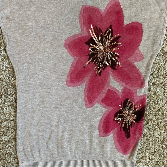 INC Dolman Sleeve Tan Embellished Lightweight Sweater Top Sequins - Picture 4 of 11